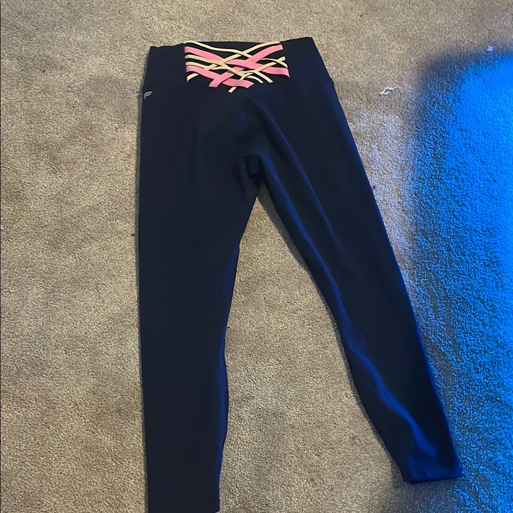 Fabletics Black Leggings with Pink Accents